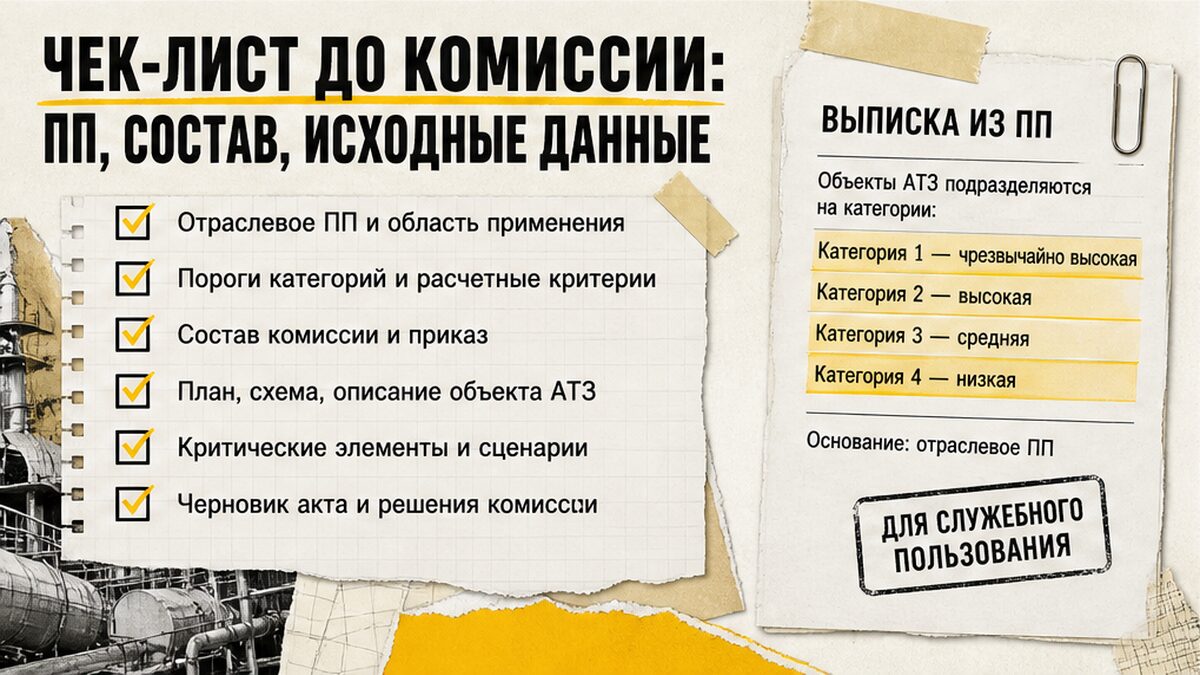 Чек-лист до комиссии по акту категорирования АТЗ: отраслевое ПП, состав, исходные данные