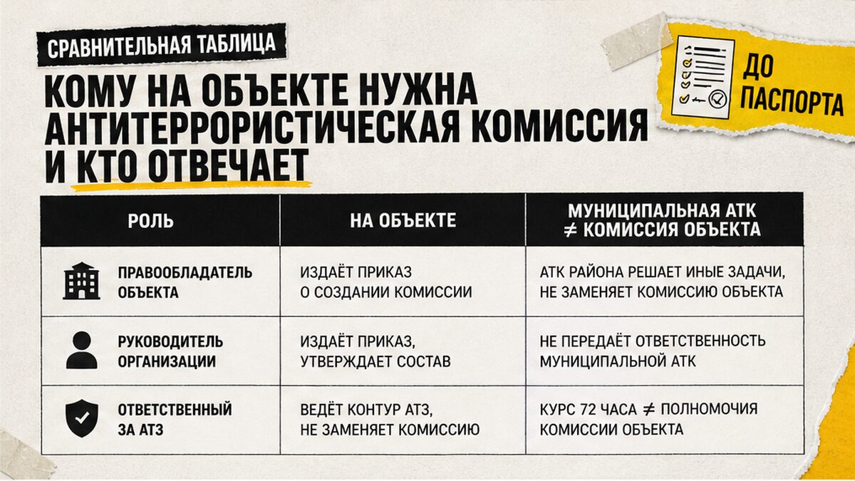 Таблица: кому на объекте нужна антитеррористическая комиссия и кто отвечает
