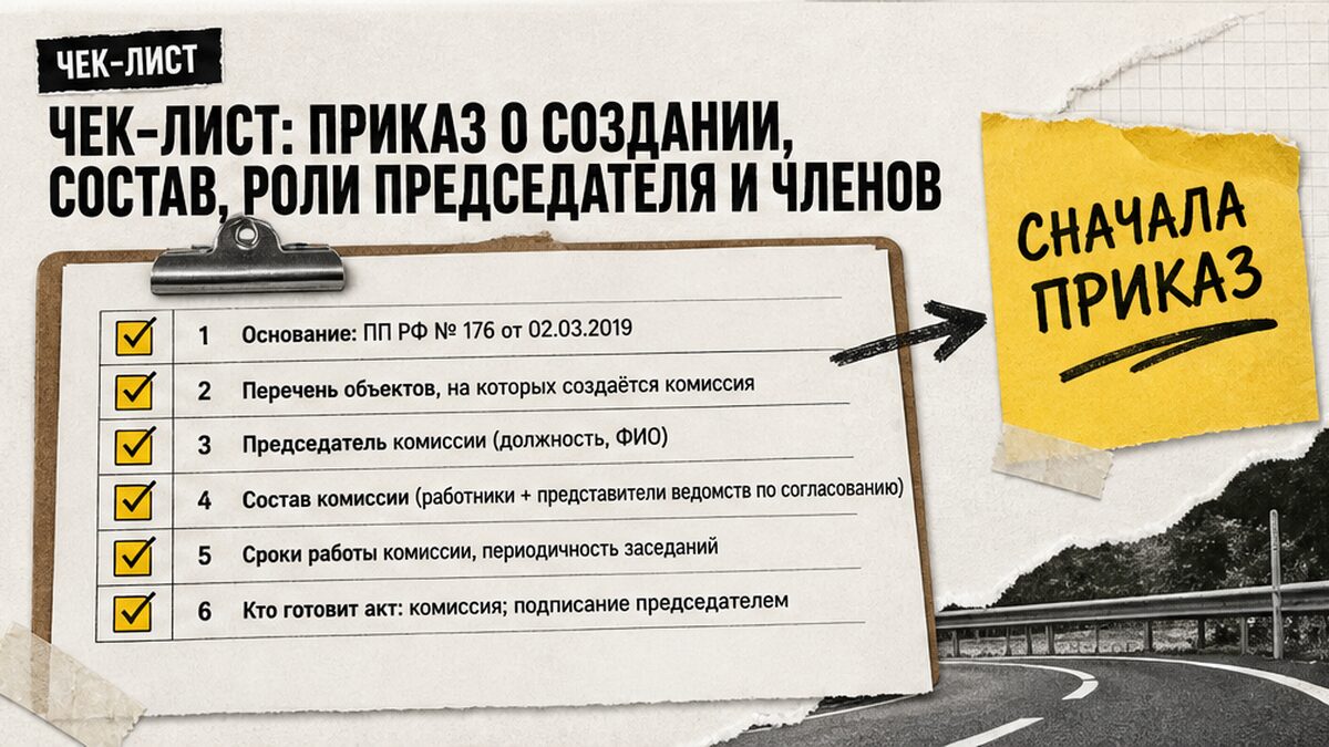 Чек-лист: приказ о создании комиссии, состав, роли председателя и членов