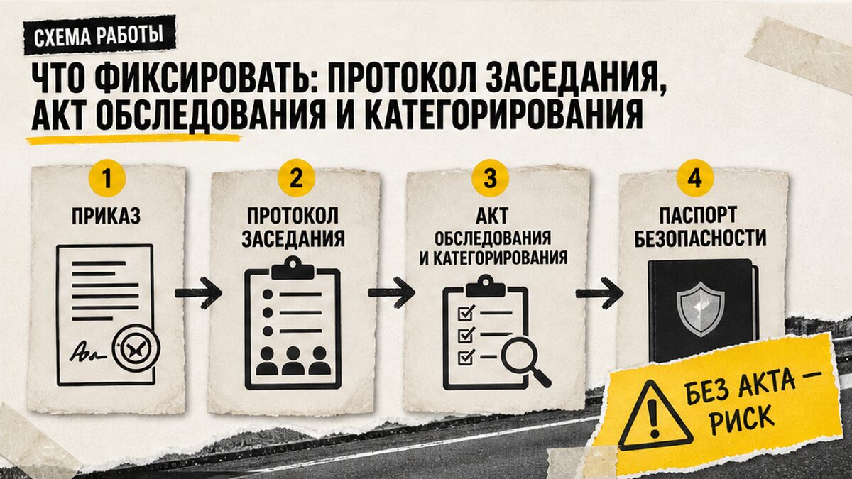 Схема: протокол заседания, акт обследования и категорирования, паспорт