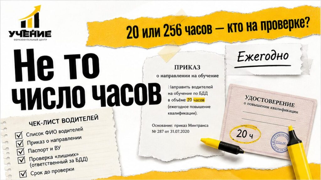 Обложка: чек-лист 20-часовой программы БДД для водителей — не перепутать с 256 часами