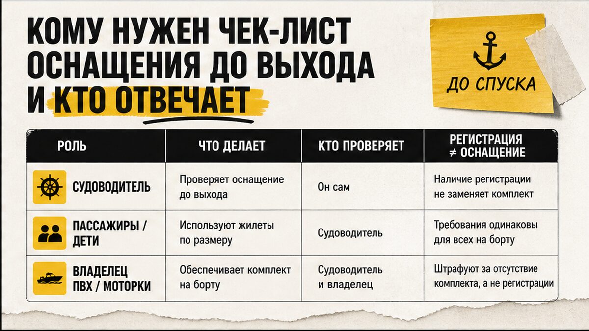 Таблица: кому нужен чек-лист оснащения до выхода и кто отвечает