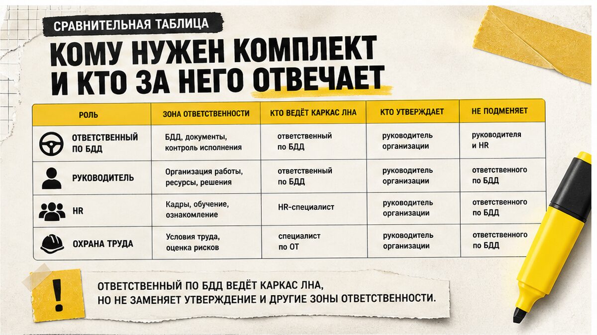 Таблица ролей: кто отвечает за комплект документов БДД в организации