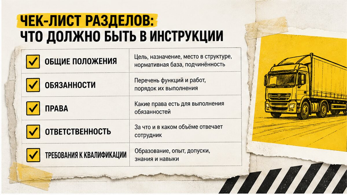 Чек-лист обязательных разделов должностной инструкции контролёра технического состояния