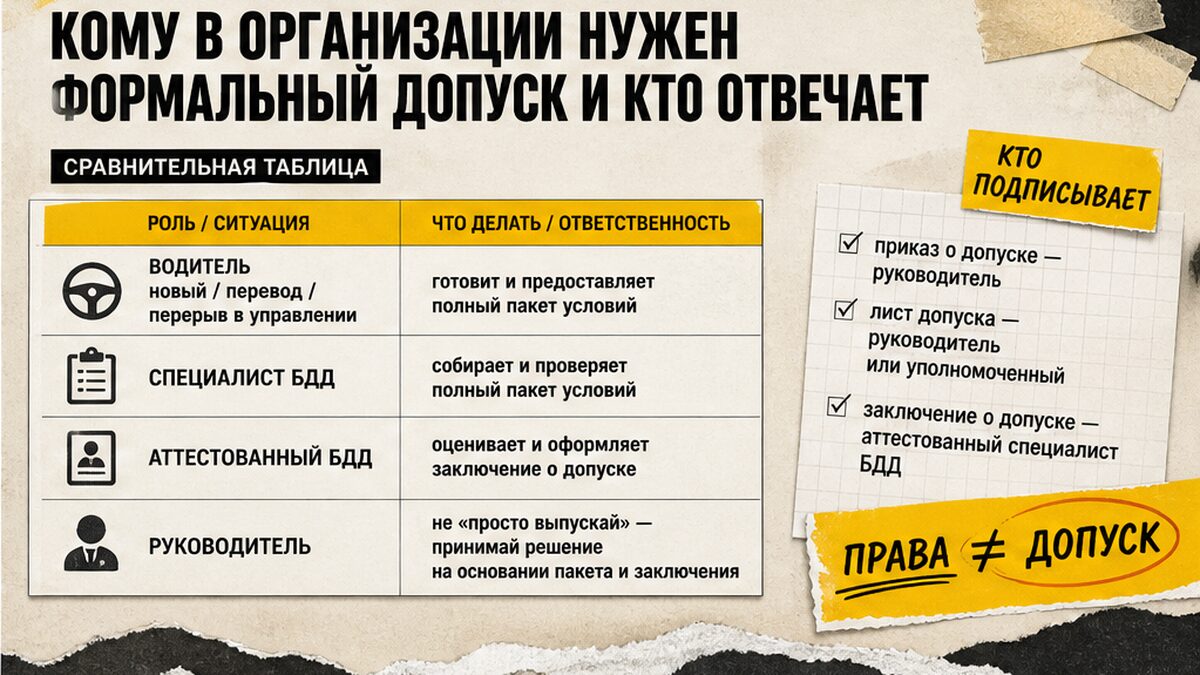 Таблица: кому нужен формальный допуск и кто отвечает в организации
