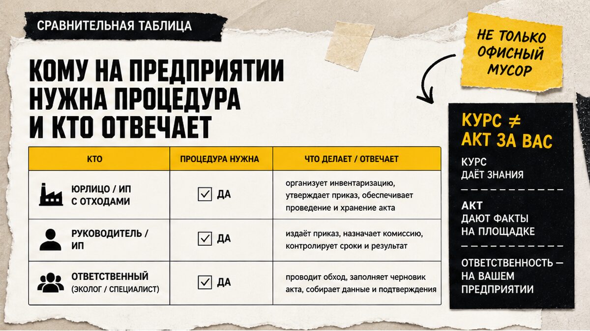Таблица: кому на предприятии нужна инвентаризация отходов и кто отвечает