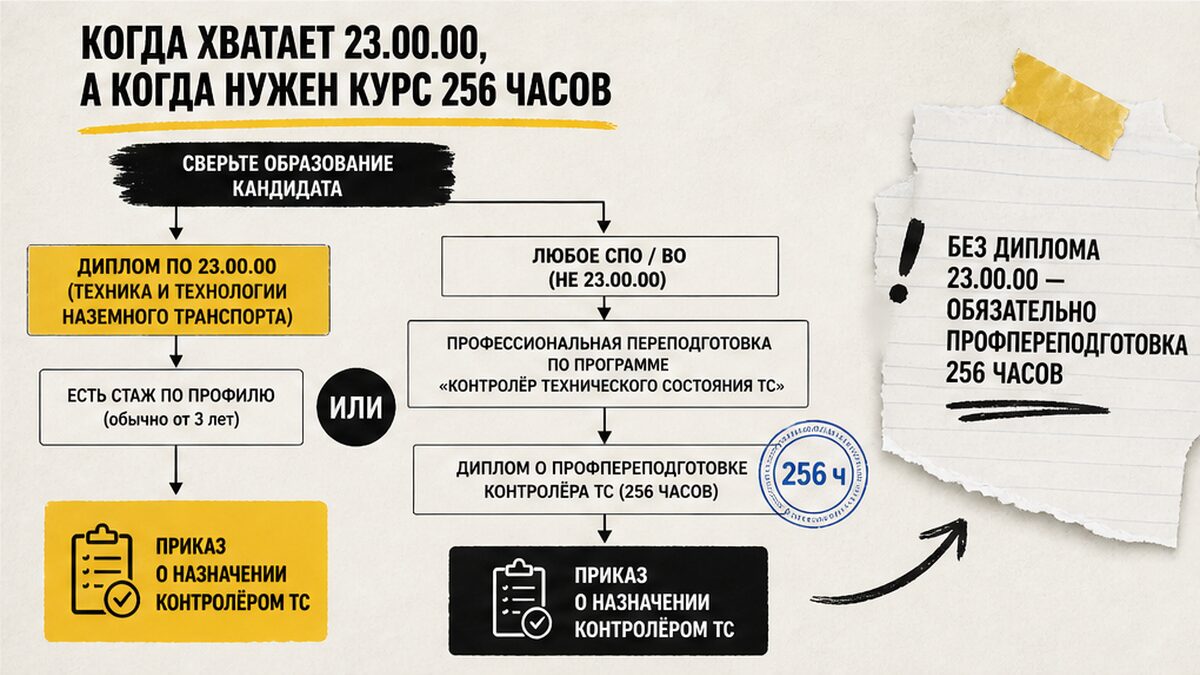 Схема: когда хватает диплома 23.00.00, а когда нужен курс контролёра 256 часов