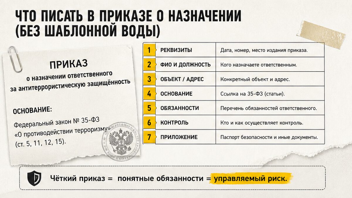 Чеклист блоков приказа о назначении ответственного за АТЗ
