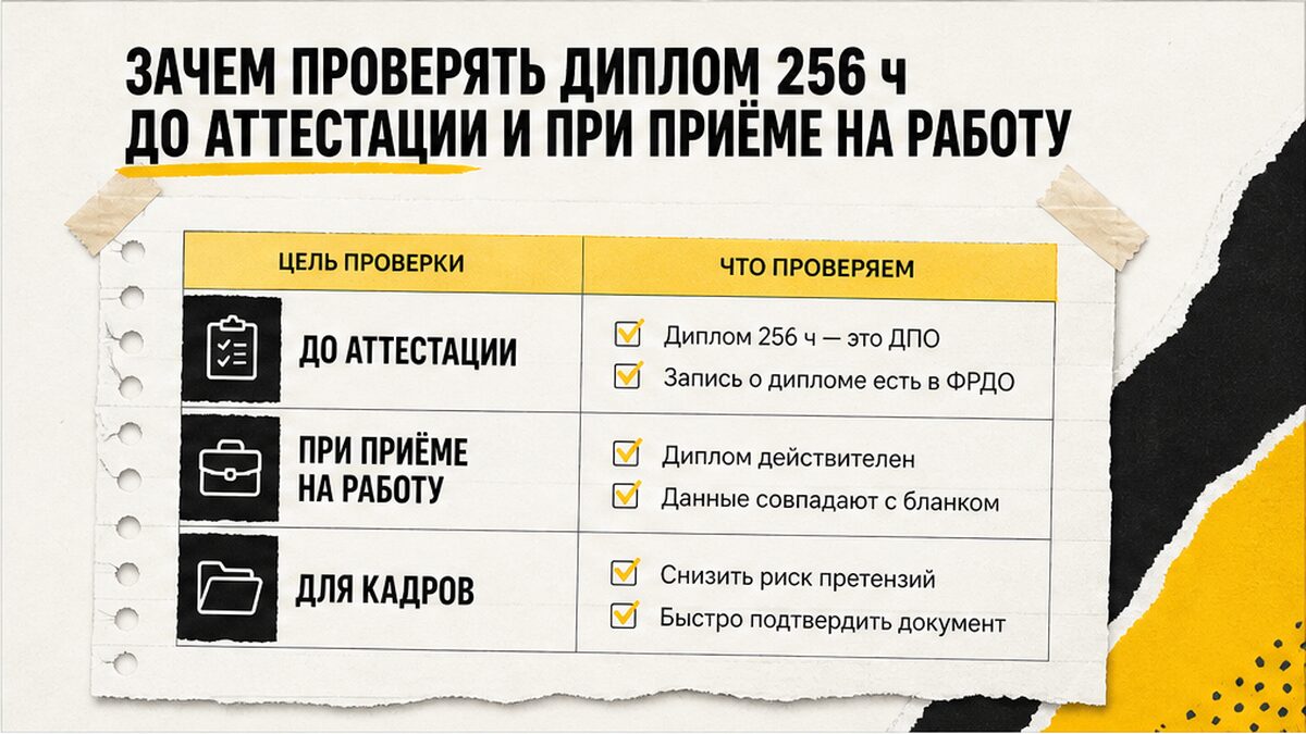 Чеклист: зачем проверять диплом 256 ч до аттестации и при приёме на работу