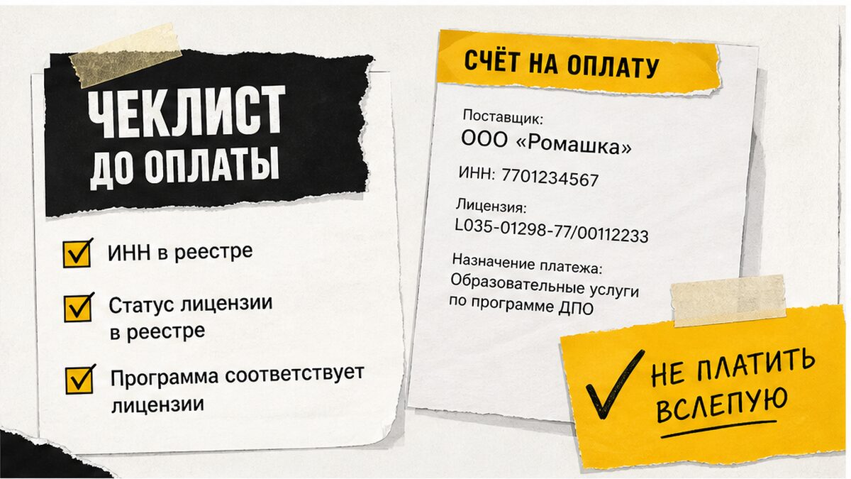 Чеклист: зачем проверять лицензию учебного центра ДПО до подписания договора и оплаты