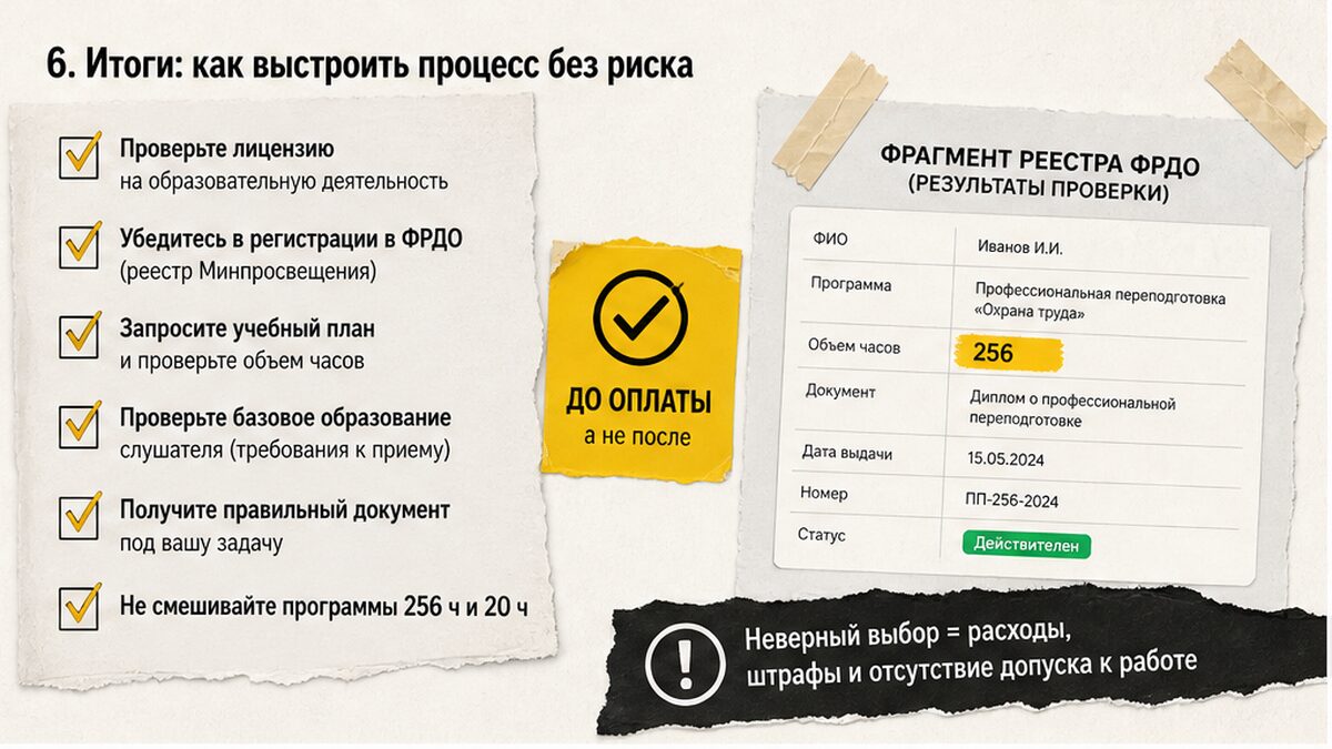 Чеклист проверки документов и условий поступления перед оплатой обучения БДД