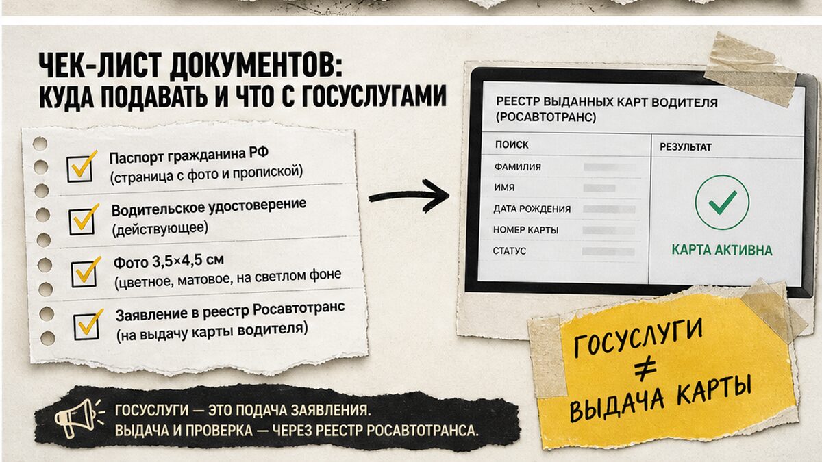 Чек-лист документов для карты водителя: реестр Росавтотранс и миф про Госуслуги