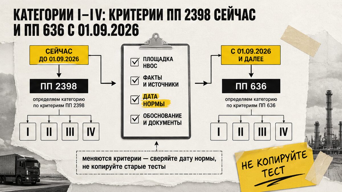 Схема категорий I–IV: ПП 2398 сейчас и ПП 636 с 01.09.2026