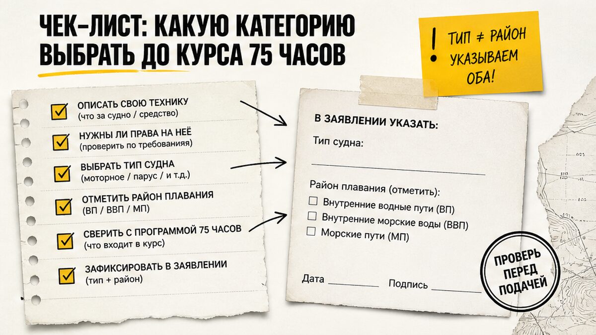 Чеклист выбора категории прав ГИМС до курса 75 часов