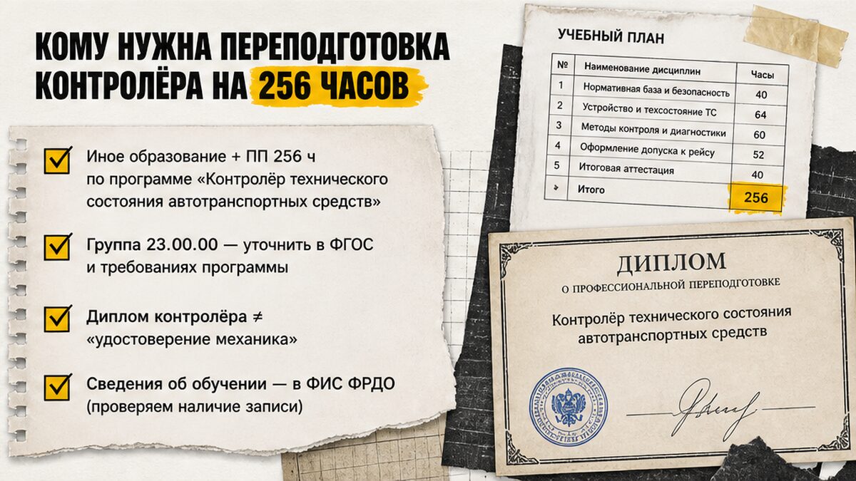 Чеклист: кому нужна переподготовка контролёра ТС на 256 часов