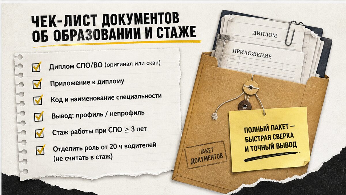 Чек-лист документов об образовании и стаже до курса специалиста по БДД