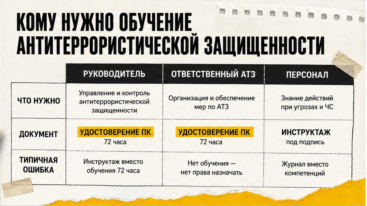 Таблица ролей: кому нужно обучение антитеррористической защищенности