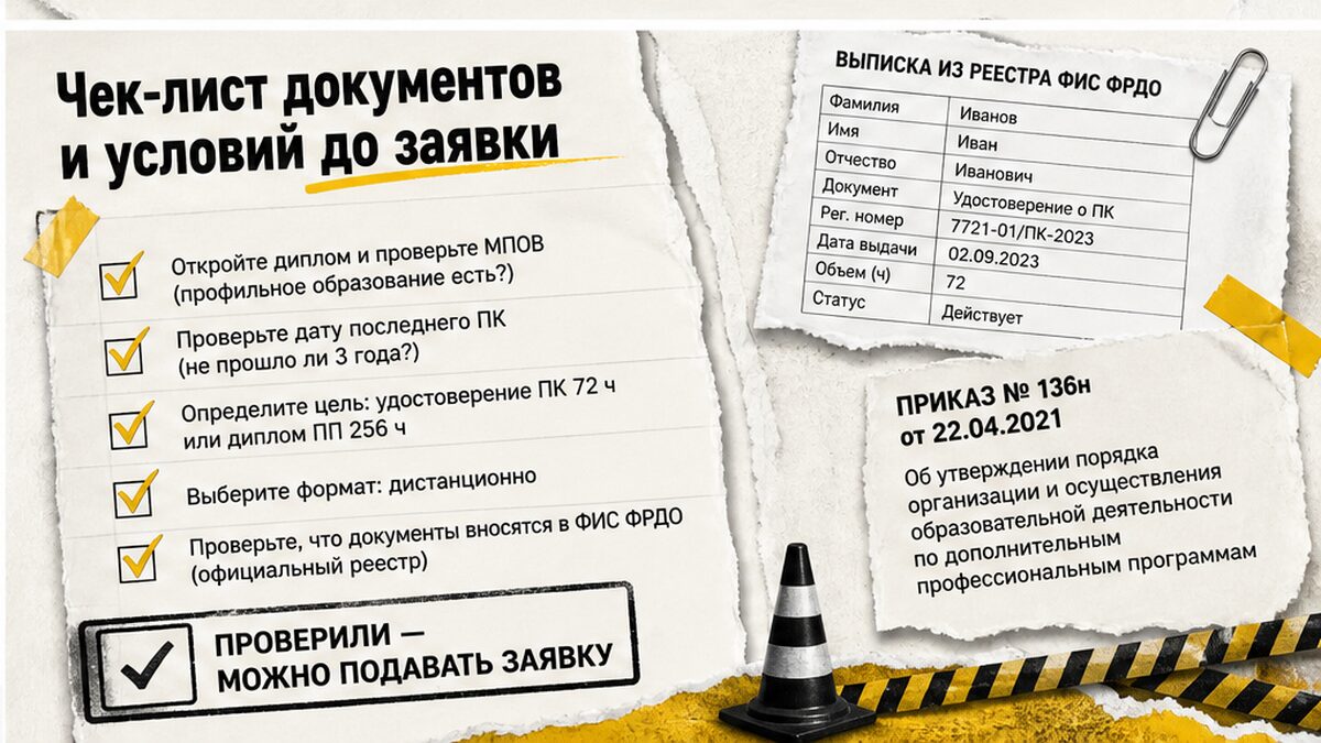 Чек-лист документов и условий перед заявкой на обучение инструктора