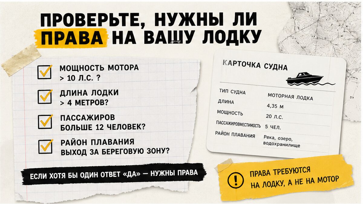 Чеклист: когда нужны права на маломерное судно — мощность, длина, район плавания