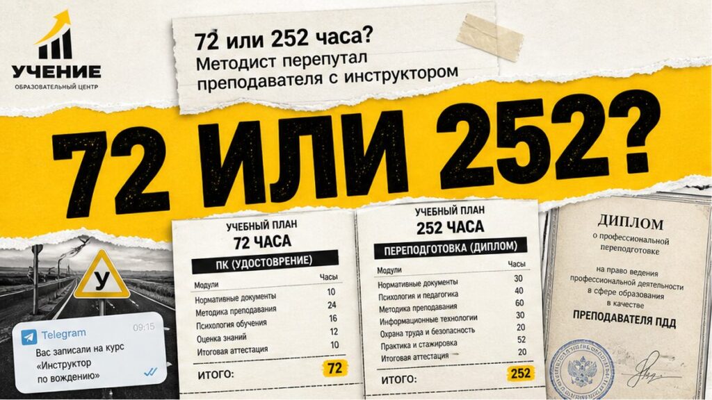 Обложка: 72 или 252 часа преподавателю ПДД — удостоверение или диплом, выбор программы УЧЕНИЕ