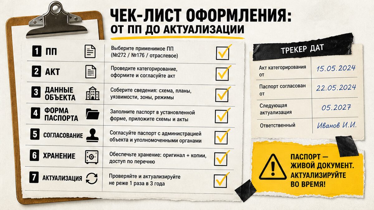 Чек-лист оформления паспорта безопасности объекта: от отраслевого ПП до актуализации