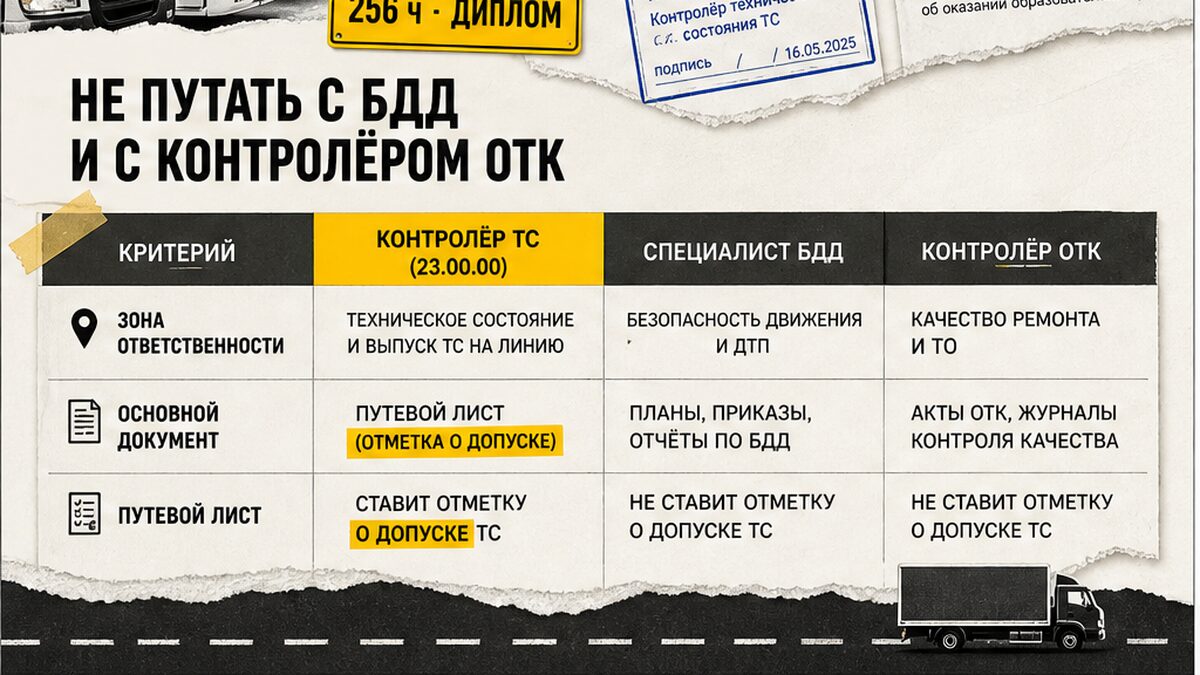 Таблица: контролёр ТС vs специалист БДД vs контролёр ОТК
