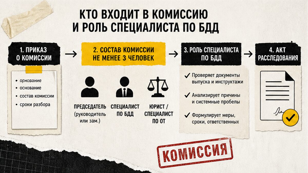 Схема комиссии по служебному расследованию ДТП и роль специалиста по БДД