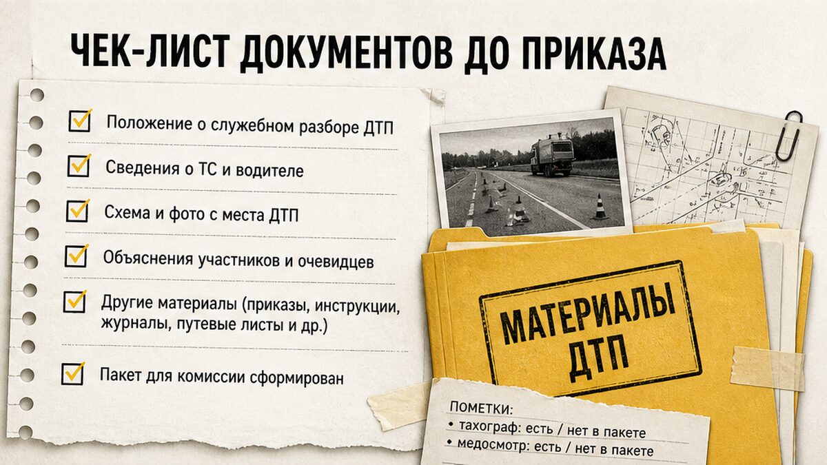 Чек-лист документов до приказа о служебном расследовании ДТП
