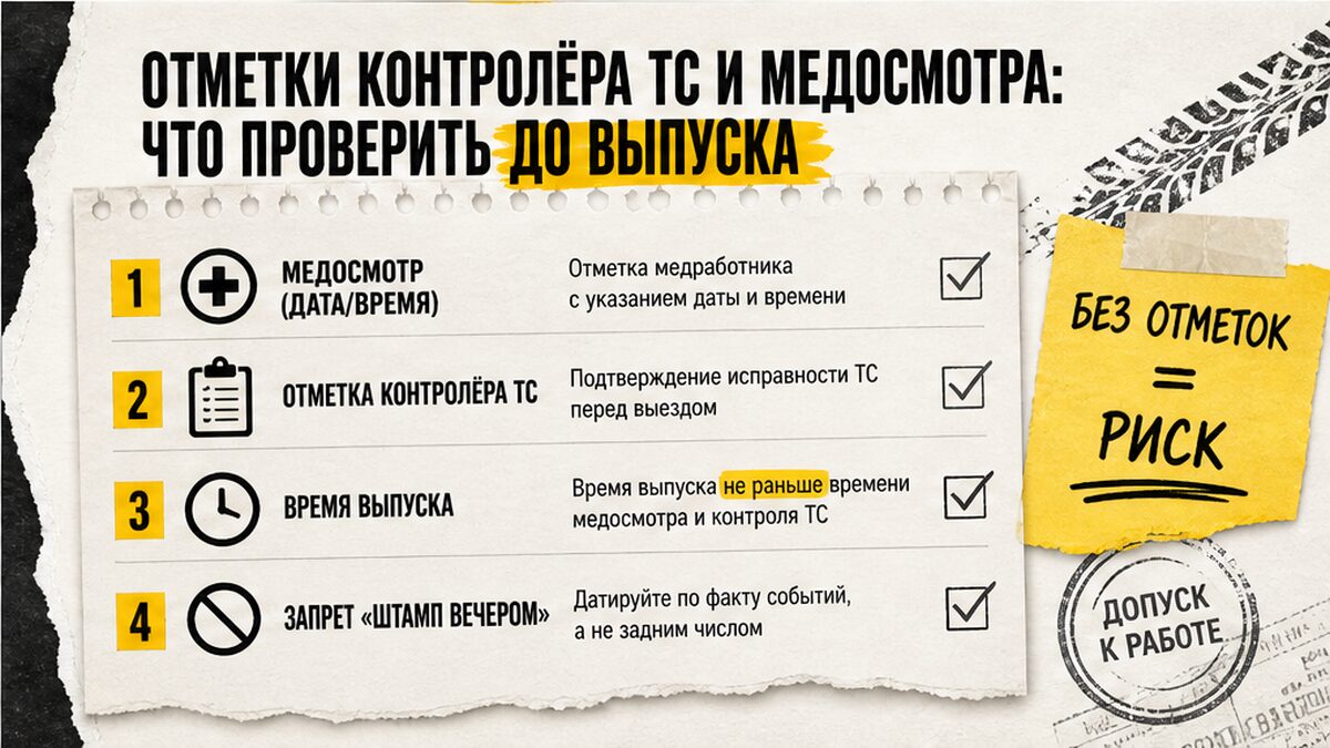 Чек-лист отметок контролёра ТС и медосмотра до выпуска на линию