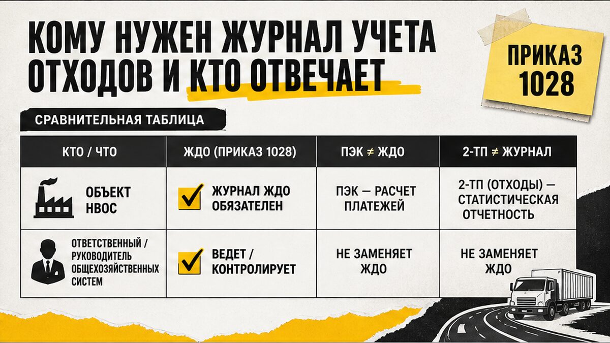 Таблица: кому нужен журнал учета отходов и кто отвечает