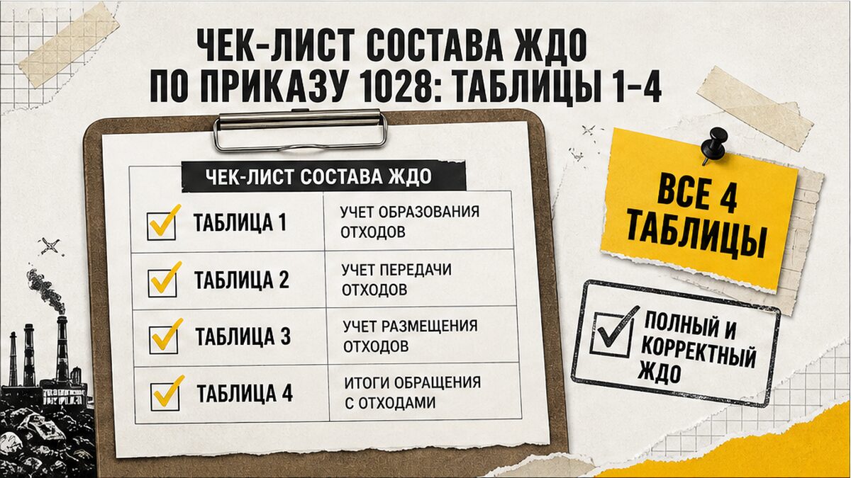 Чек-лист состава журнала учета отходов: таблицы 1–4 по приказу 1028