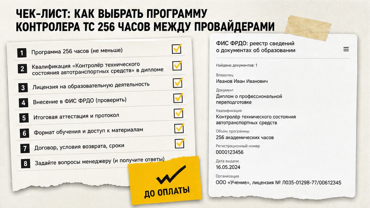 Чек-лист из 8 пунктов для выбора программы контролёра ТС 256 часов между провайдерами
